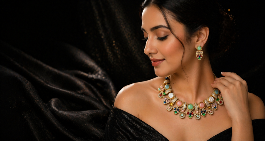 Elegant jewellery portrait with soft natural lighting