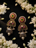 Noorika bridal jhumka earrings with meenakari detailing and pearl accents