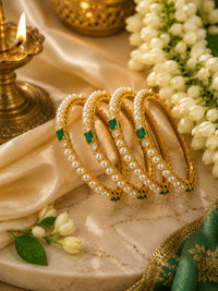 Emerald Pearl Grace Bangle Set