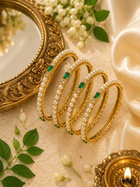 Emerald Pearl Grace Bangle Set