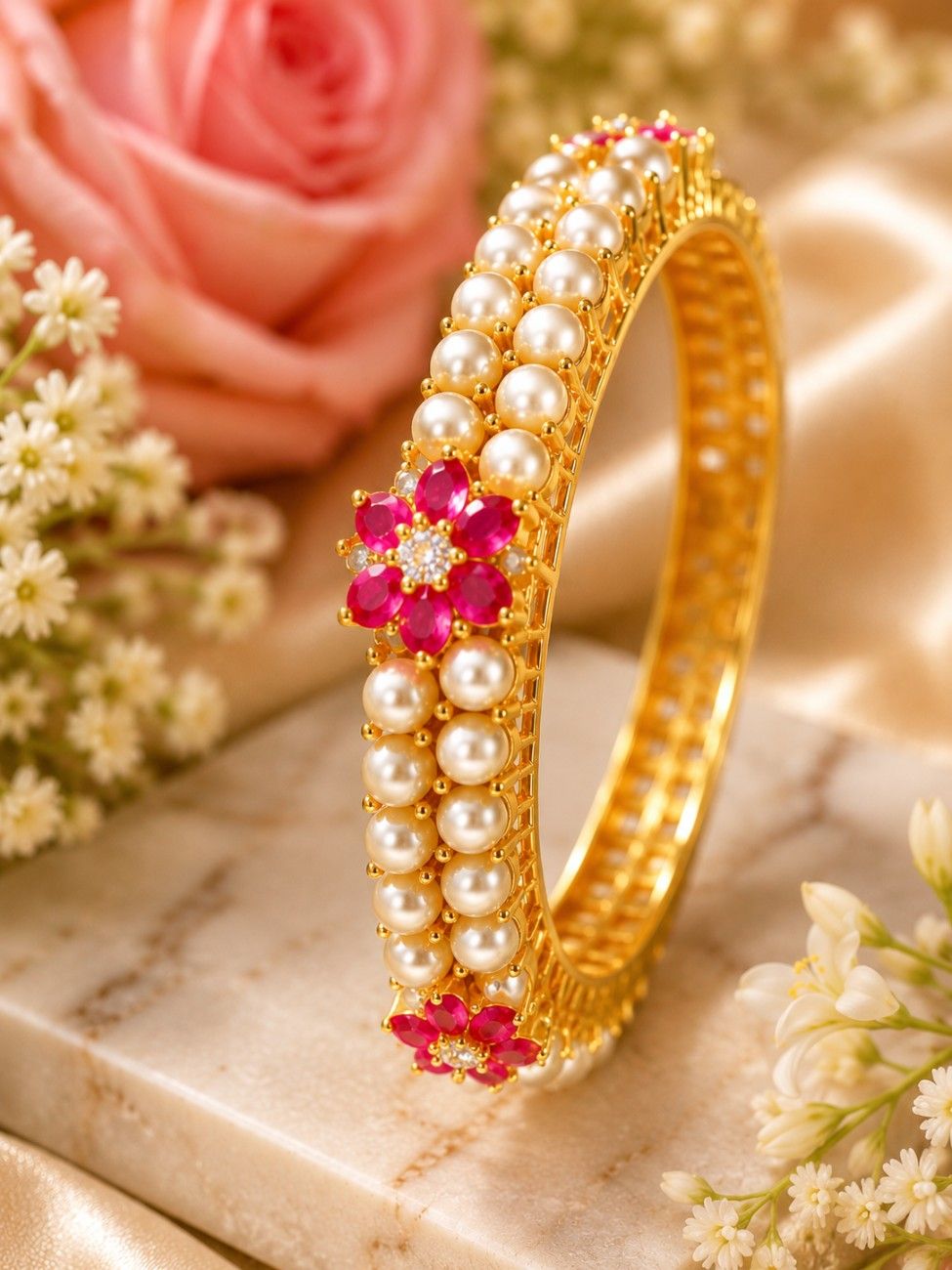 Roselle Pearl Bloom Bangles