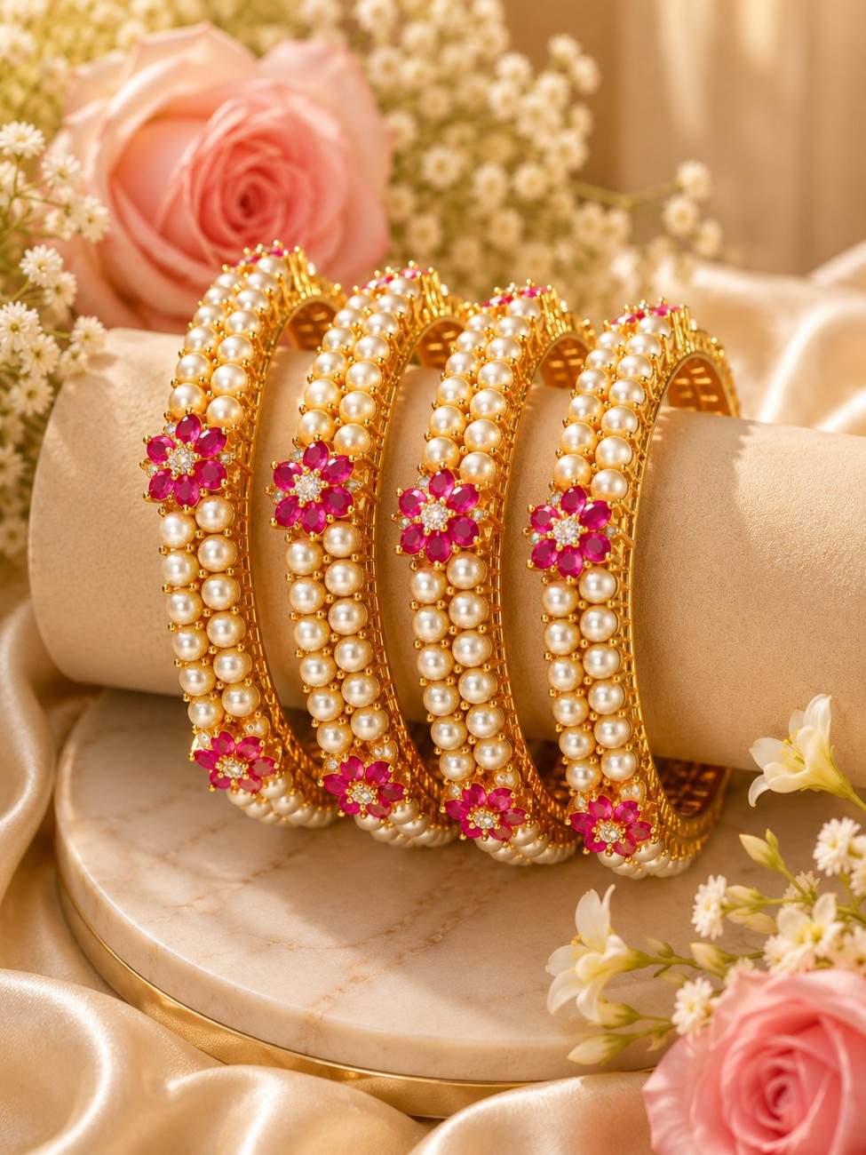 Roselle Pearl Bloom Bangles