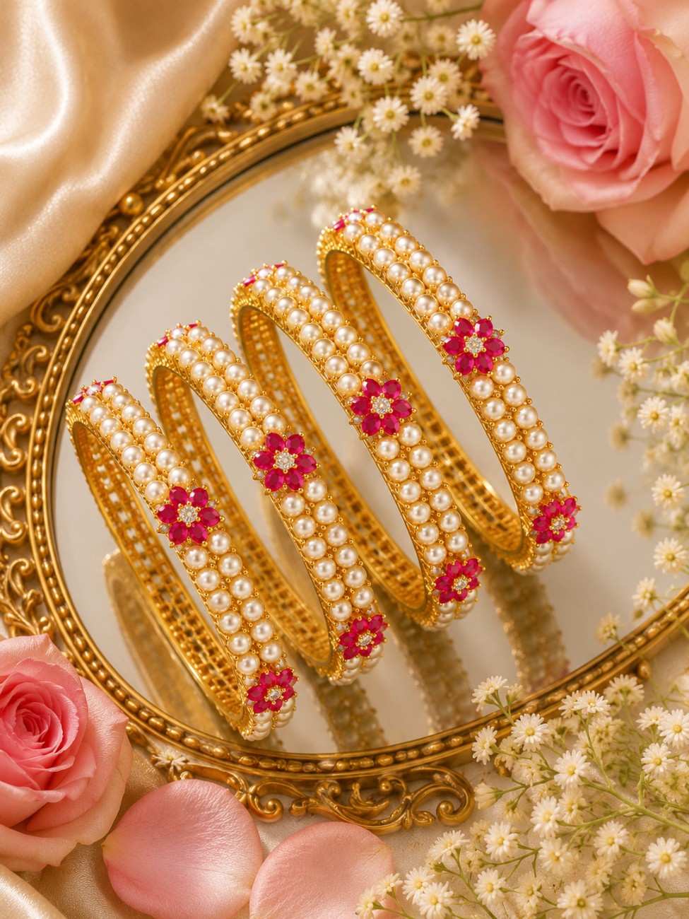 Roselle Pearl Bloom Bangles