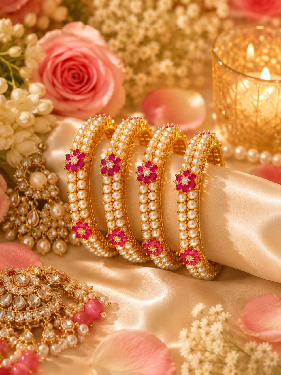 Roselle Pearl Bloom Bangles