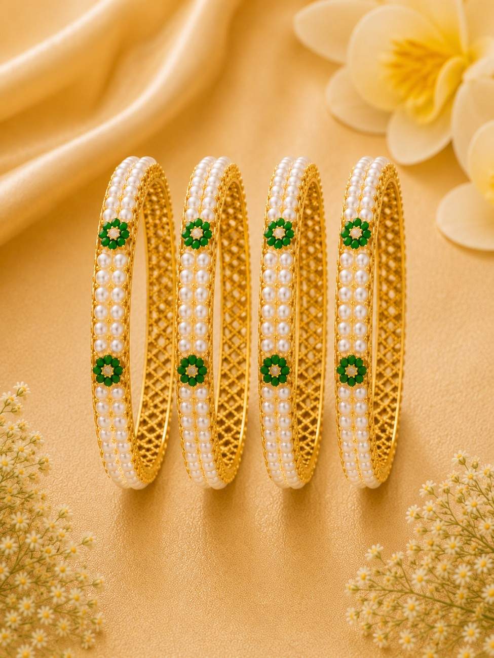 Emerelle Pearl Floral Bangles
