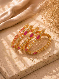 Pearl & Ruby Pink Gold Bangles Set