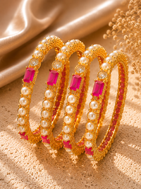 Pearl & Ruby Pink Gold Bangles Set