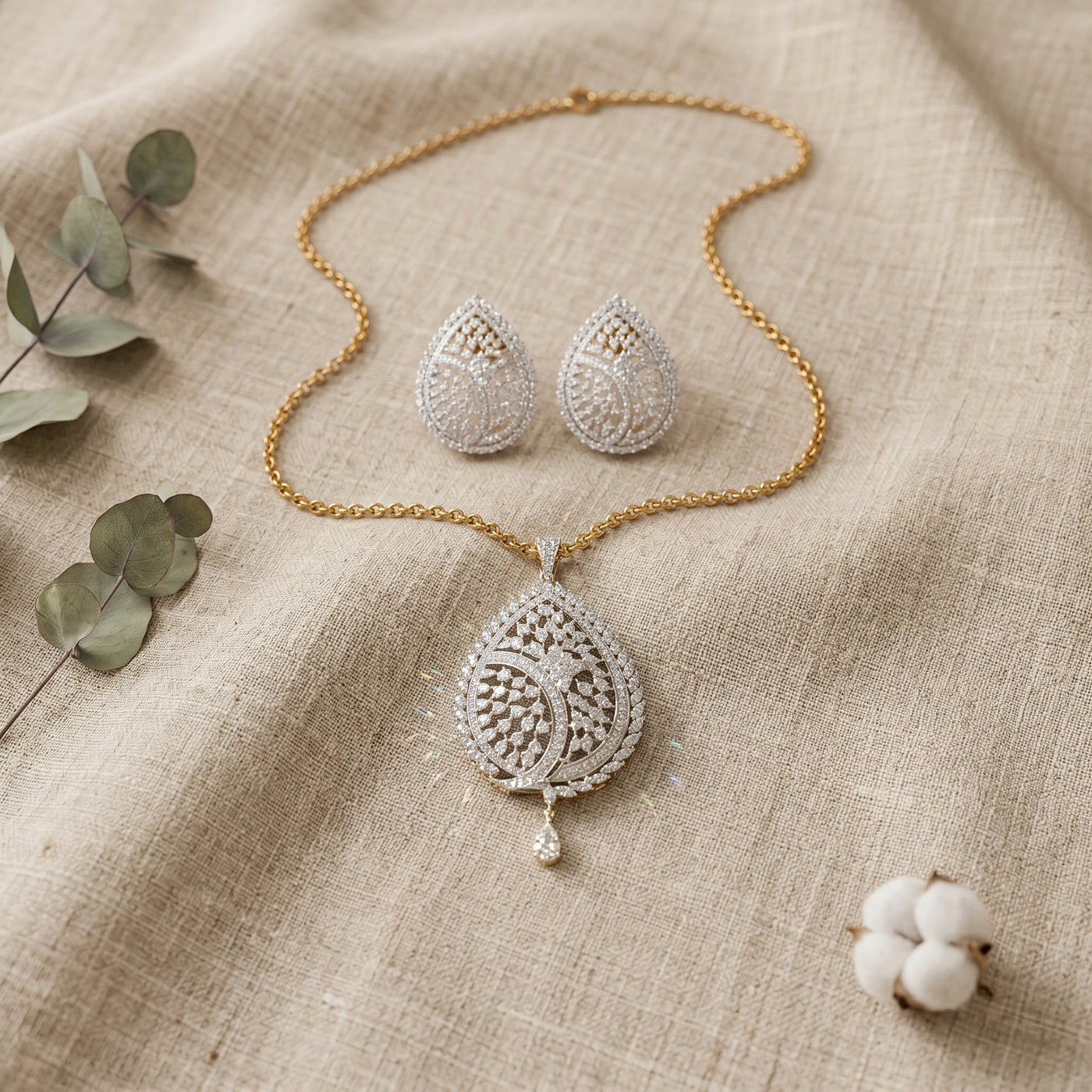 Elegant Teardrop Pendant Necklace Set with Matching Earrings
