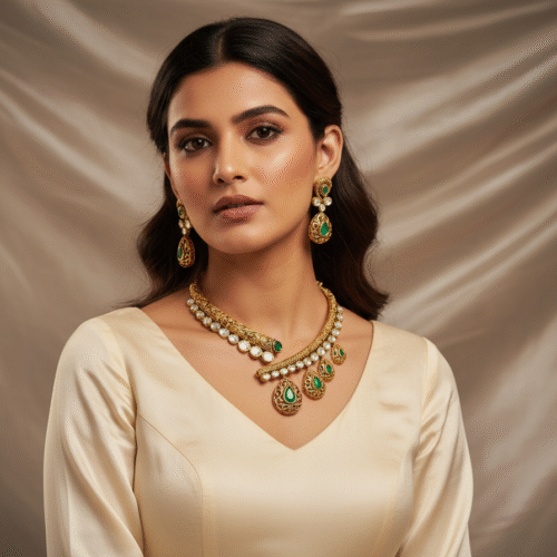 Emerald Elegance Gold Necklace Set